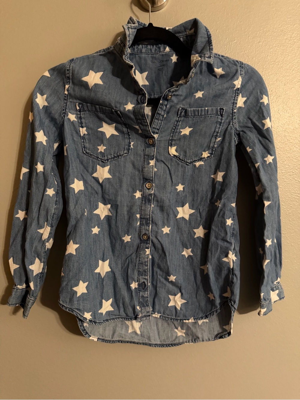 GAP Blue Denim-Look Button-Down Shirt with White Stars